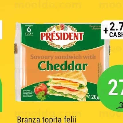 Branza topita felii Cheddar/Emmental 120g