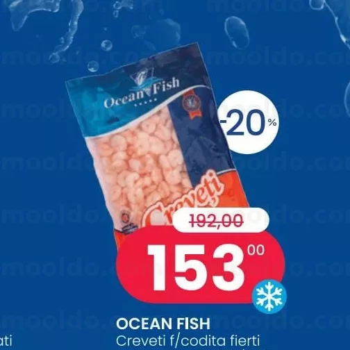 OCEAN FISH Creveti f/codita fierti congelati, cal. 100/200, 500 gr