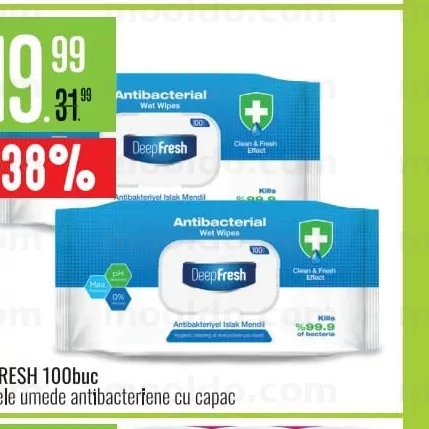 DEEPFRESH 100buc șervețele umede antibacteriene cu capac