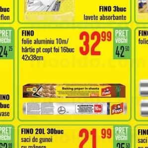FINO 10m folie aluminiu 10m/ hartie pt copt taiat 42x38cm
