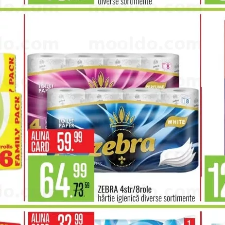 ZEBRA 4str/8role hârtie igienică diverse sortimente