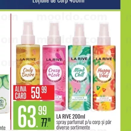 LA RIVE 200ml spray parfumat p/u corp și păr diverse sortimente