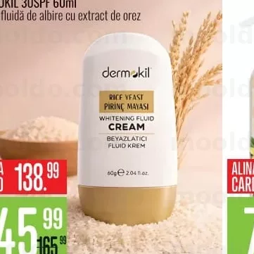 DERMOKIL 30SPF 60ml cremă fluidă de albire cu extract de orez