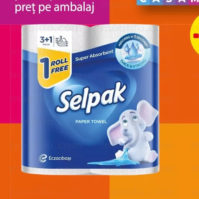 SELPAK 3+1 role GRATIS 3 straturi prosoape de bucătărie