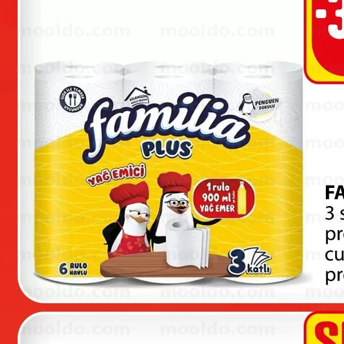 FAMILIA 6 role 3 straturi prosoape de bucătărie cu rupere îngustă