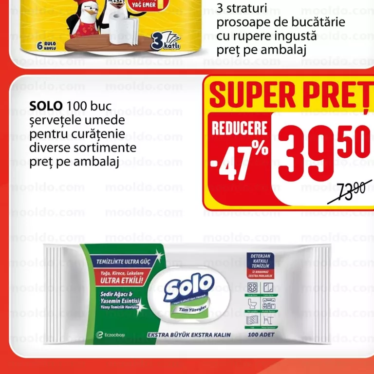 SOLO 100 buc șervețele umede pentru curățenie diverse sortimente