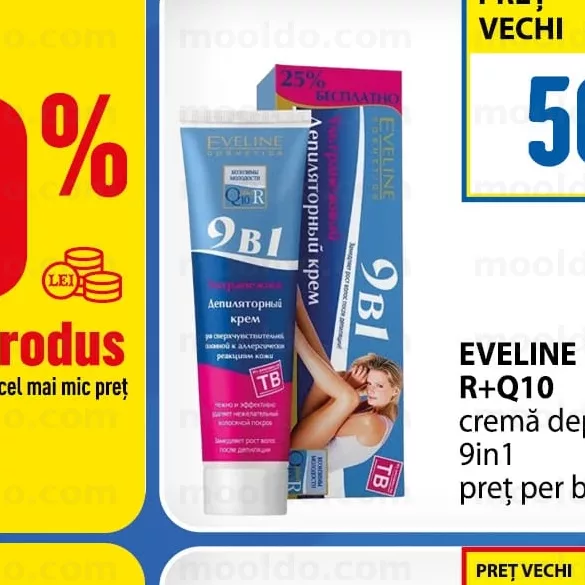 EVELINE 125 ml R+Q10 cremă depilatoare 9in1