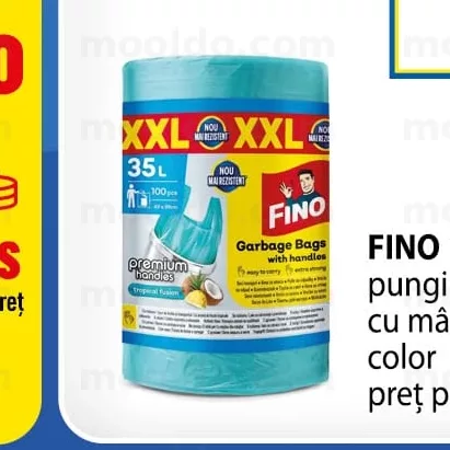 FINO 100 buc/35 L pungi pentru gunoi cu mâner cu aroma color