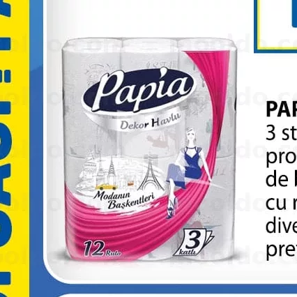 PAPIA 12 role 3 straturi prosoape de bucătărie cu rupere îngustă diverse sortimente preț pe ambalaj