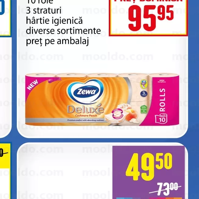 ZEWA Deluxe 10 role 3 straturi hârtie igienică diverse sortimente preț pe ambalaj