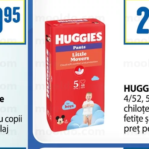 HUGGIES Pants 4/52, 5/48, 6/44 chiloței pentru fetițe și băieței preț pe ambalaj