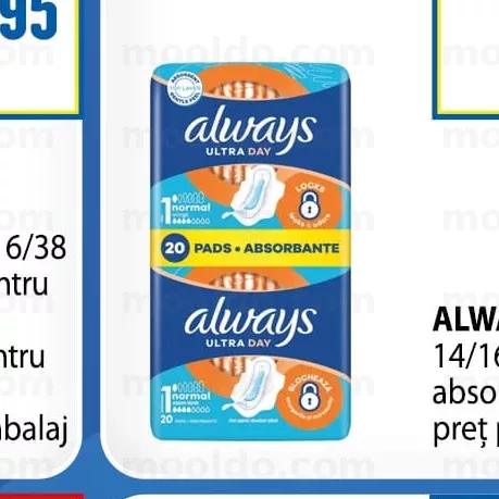 ALWAYS Ultra 14/16/18/20 buc absorbante igienice preț pe ambalaj