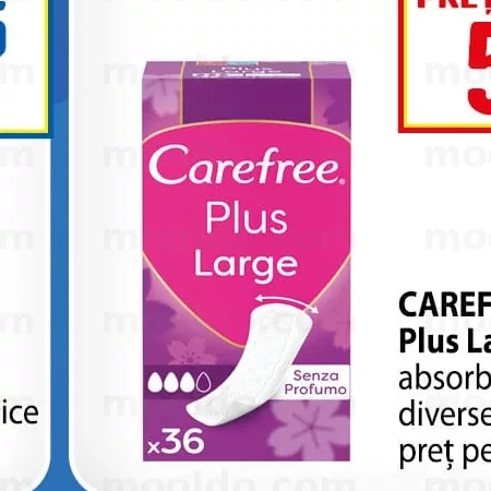 CAREFREE 36 buc Plus Large absorbante zilnice diverse sortimente preț pe ambalaj