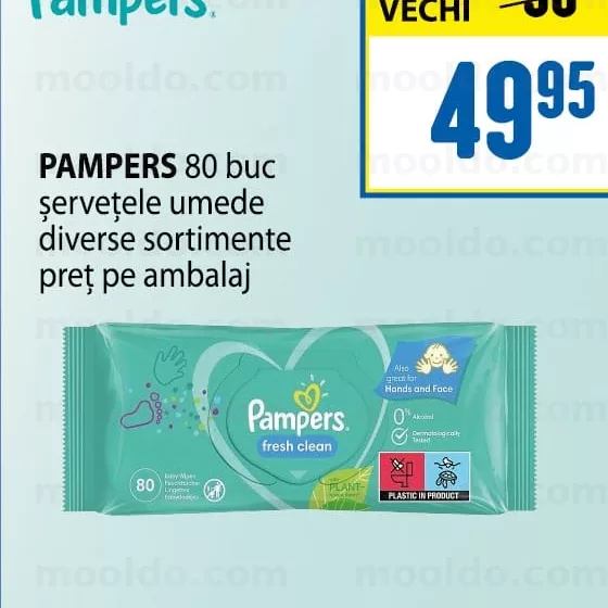 PAMPERS 80 buc șervețele umede diverse sortimente preț pe ambalaj