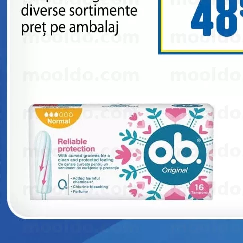 O.B. Original 16 buc tampoane igienice diverse sortimente preț pe ambalaj