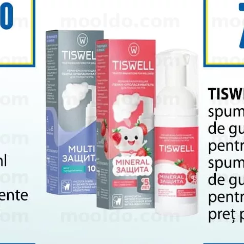 TISWELL 50 ml spumă-clătitor de gură pentru copii 5+ spumă-clătitor de gură pentru maturi
