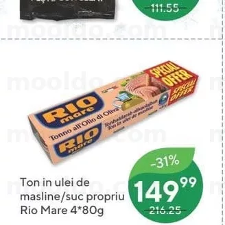 Ton in ulei de masline/suc propriu Rio Mare 4*80g