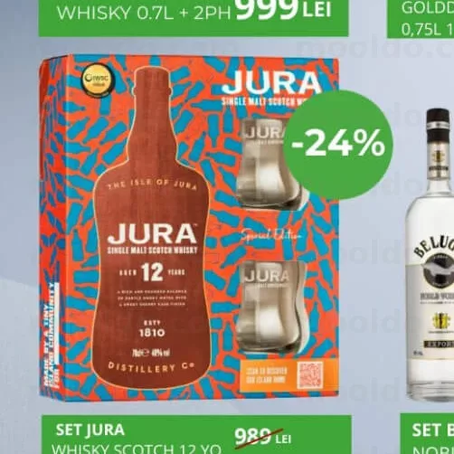 SET JURA WHISKY SCOTCH 12 YO 0.7L + 2 PAHARE