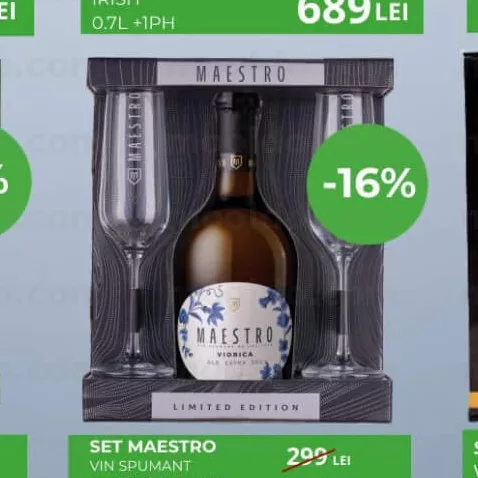 SET MAESTRO VIN SPUMANT SUAVE ALB DULCE VIORICA ALB EXTRA SEC 0.75L+2PH