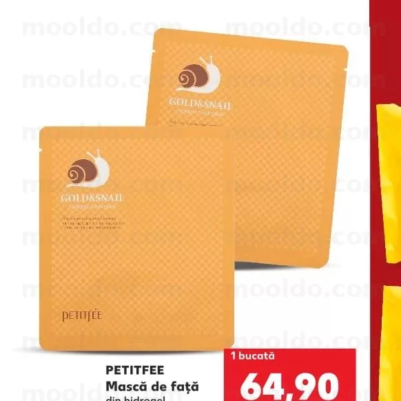 PETITFEE Mască de față din hidrogel aur & melc / pulbere perle negre & aur 1 buc.