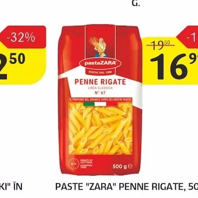PASTE "ZARA" PENNE RIGATE, 500 G.