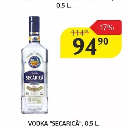 VODKA "SECARICĂ", 0,5 L