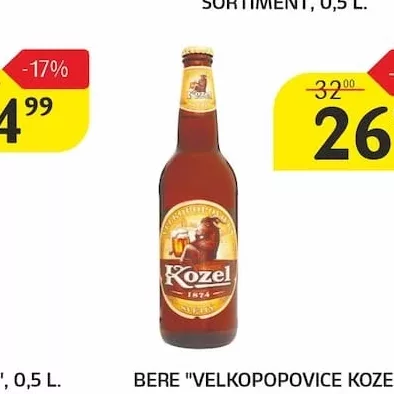 BERE "VELKOPOPOVICE KOZEL" ÎN SORTIMENT, 0,5 L