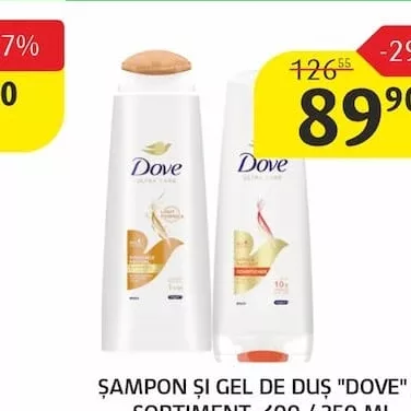 ȘAMPON ȘI GEL DE DUȘ "DOVE" ÎN SORTIMENT, 400 / 350 ML.