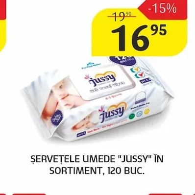 ȘERVEȚELE UMEDE "JUSSY" ÎN SORTIMENT, 120 BUC.