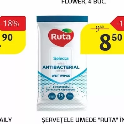 ȘERVEȚELE UMEDE "RUTA" ÎN SORTIMENT, 15 BUC.
