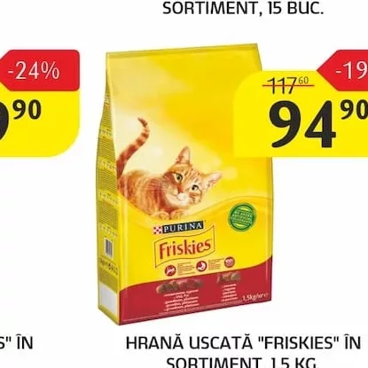 HRANĂ USCATĂ "FRISKIES" ÎN SORTIMENT, 1,5 KG.