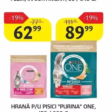 HRANĂ P/U PISICI "PURINA" ONE... 450 / 800 G.
