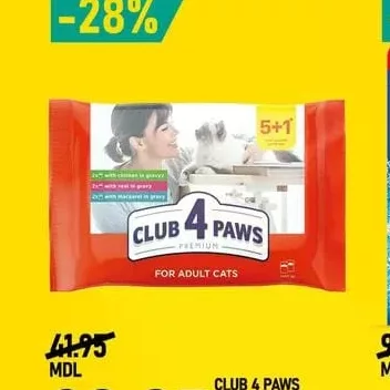 CLUB 4 PAWS Hrană pentru pisici adulte 5+1 480g