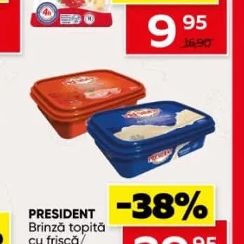 PRESIDENT Brînză topită cu frișcă/șuncă 45% 200g