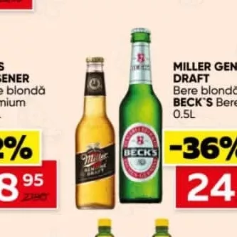 MILLER GENUINE DRAFT Bere blondă 0.33L/BECK'S Bere blondă 0.5L