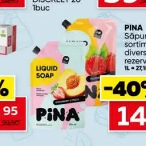 PINA Săpun lichid sortiment divers 550ml rezervă 1L = 27,18lei