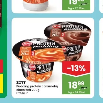 ZOTT Pudding protein caramelă/ ciocolată 200g
