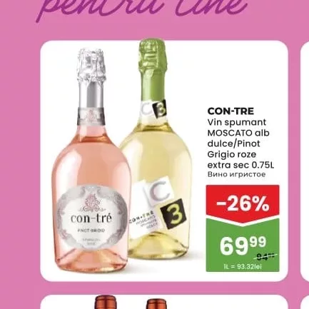 CON-TRE Vin spumant MOSCATO alb dulce/Pinot Grigio roze extra sec 0.75L