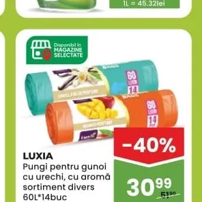 LUXIA Pungi pentru gunoi cu urechi, cu aromă sortiment divers 60L*14buc