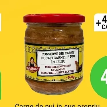 Carne de pui în suc propriu TEODORA 450g