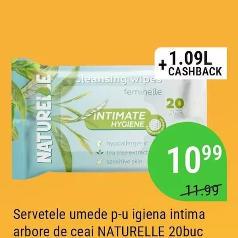 Șervețele umede p-u igiena intima arbore de ceai NATURELLE 20buc
