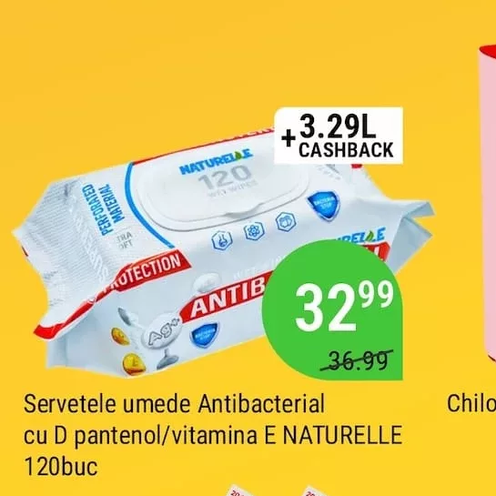 Servetele umede Antibacterial cu D pantenol/vitamina E NATURELLE 120buc