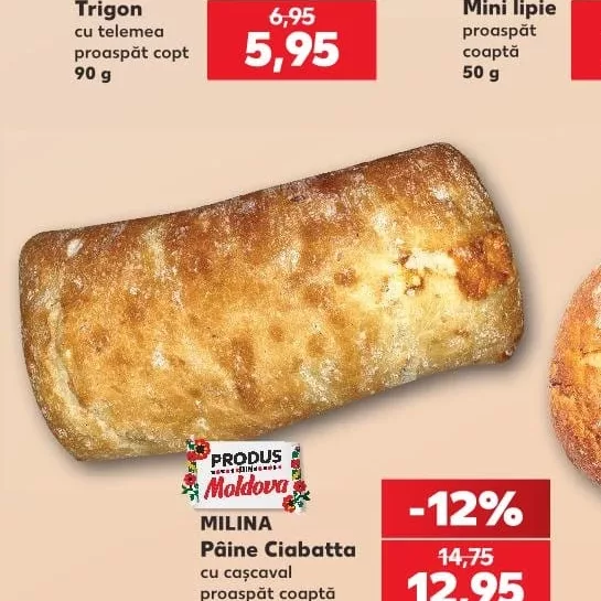 MILINA Pâine Ciabatta cu cașcaval proaspăt coaptă 220 g