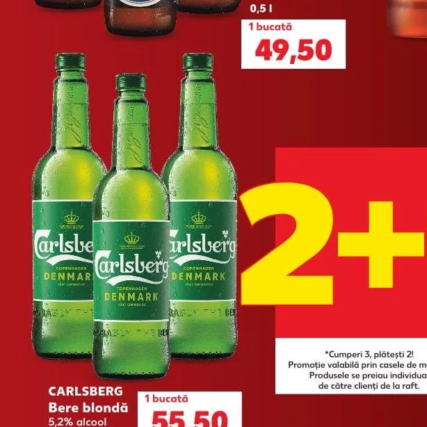 CARLSBERG Bere blondă 5,2% alcool 0,66 l