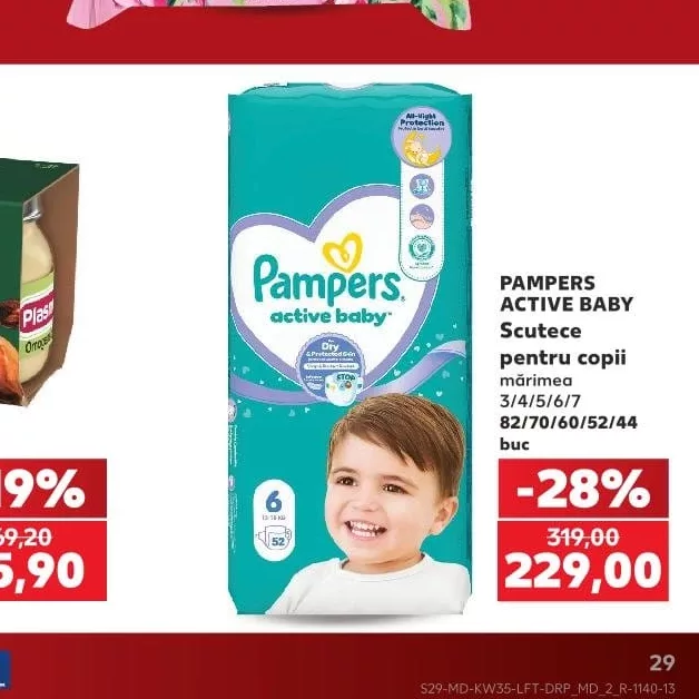 PAMPERS ACTIVE BABY Scutece pentru copii mărimea 3/4/5/6/7 82/70/60/52/44 buc