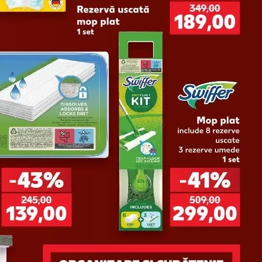 Swiffer KIT Mop plat include 8 rezerve uscate 3 rezerve umede