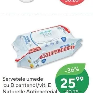 Șervețele umede cu D-pantenol/vit. E Naturelle Antibacteriene 120buc