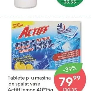 Tablete p-u masina de spalat vase Actiff lemon 40*15g