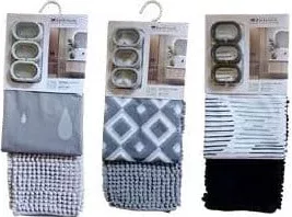 Set perdea de duș 180 × 180 cm și covoraș baie 40 × 60 cm, diverse sortimente