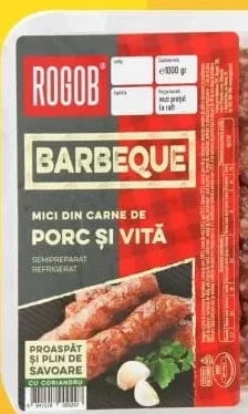 ROGOB BARBEQUE Mici din vită și porc, refrigerați, 1 kg; +12.49 L cashback (10%) în monede My Local; scanează cardul din app înainte de plată; doar produse din broșură cu preț verde la raft